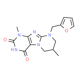 ChemSpider 2D Image | 9-(2-Furylmethyl)-1,7-dimethyl-6,7,8,9-tetrahydropyrimido[2,1-f]purine-2,4(1H,3H)-dione | C15H17N5O3
