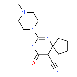 ChemSpider 2D Image | 7-(4-Ethyl-1-piperazinyl)-9-oxo-6,8-diazaspiro[4.5]dec-6-ene-10-carbonitrile | C15H23N5O