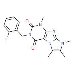 ChemSpider 2D Image | 3-(2-Fluoro-benzyl)-1,6,7,8-tetramethyl-1H,8H-imidazo[2,1-f]purine-2,4-dione | C18H18FN5O2