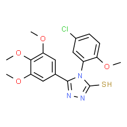 ChemSpider 2D Image | 4H-1,2,4-triazole-3-thiol, 4-(5-chloro-2-methoxyphenyl)-5-(3,4,5-trimethoxyphenyl)- | C18H18ClN3O4S