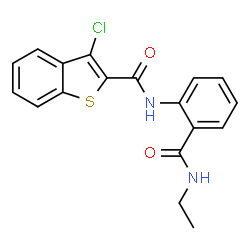 ChemSpider 2D Image | 3-Chloro-N-[2-(ethylcarbamoyl)phenyl]-1-benzothiophene-2-carboxamide | C18H15ClN2O2S