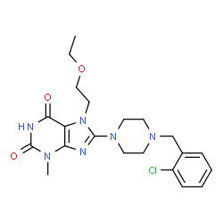 ChemSpider 2D Image | 8-[4-(2-Chlorobenzyl)-1-piperazinyl]-7-(2-ethoxyethyl)-3-methyl-3,7-dihydro-1H-purine-2,6-dione | C21H27ClN6O3