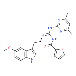 ChemSpider 2D Image | N-{N-(4,6-Dimethyl-2-pyrimidinyl)-N'-[2-(5-methoxy-1H-indol-3-yl)ethyl]carbamimidoyl}-2-furamide | C23H24N6O3