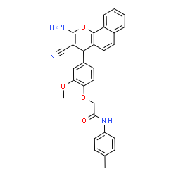 ChemSpider 2D Image | 2-[4-(2-Amino-3-cyano-4H-benzo[h]chromen-4-yl)-2-methoxyphenoxy]-N-(4-methylphenyl)acetamide | C30H25N3O4