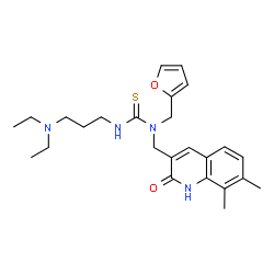 ChemSpider 2D Image | 3-[3-(Diethylamino)propyl]-1-[(7,8-dimethyl-2-oxo-1,2-dihydro-3-quinolinyl)methyl]-1-(2-furylmethyl)thiourea | C25H34N4O2S