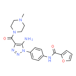 ChemSpider 2D Image | N-(4-{5-Amino-4-[(4-methyl-1-piperazinyl)carbonyl]-1H-1,2,3-triazol-1-yl}phenyl)-2-furamide | C19H21N7O3