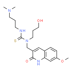 ChemSpider 2D Image | 3-[3-(Dimethylamino)propyl]-1-(3-hydroxypropyl)-1-[(7-methoxy-2-oxo-1,2-dihydro-3-quinolinyl)methyl]thiourea | C20H30N4O3S