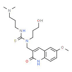 ChemSpider 2D Image | 3-[3-(Dimethylamino)propyl]-1-(3-hydroxypropyl)-1-[(6-methoxy-2-oxo-1,2-dihydro-3-quinolinyl)methyl]thiourea | C20H30N4O3S