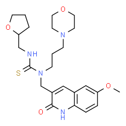 ChemSpider 2D Image | 1-[(6-Methoxy-2-oxo-1,2-dihydro-3-quinolinyl)methyl]-1-[3-(4-morpholinyl)propyl]-3-(tetrahydro-2-furanylmethyl)thiourea | C24H34N4O4S