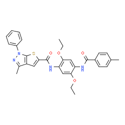 ChemSpider 2D Image | N-{2,5-Diethoxy-4-[(4-methylbenzoyl)amino]phenyl}-3-methyl-1-phenyl-1H-thieno[2,3-c]pyrazole-5-carboxamide | C31H30N4O4S