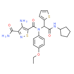 ChemSpider 2D Image | 4-Amino-N5-[2-(cyclopentylamino)-2-oxo-1-(2-thienyl)ethyl]-N5-(4-ethoxyphenyl)-3,5-isothiazoledicarboxamide | C24H27N5O4S2