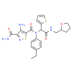 ChemSpider 2D Image | 4-Amino-N~5~-(4-ethylphenyl)-N~5~-{2-oxo-2-[(tetrahydro-2-furanylmethyl)amino]-1-(2-thienyl)ethyl}-1,2-thiazole-3,5-dicarboxamide | C24H27N5O4S2