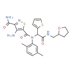 ChemSpider 2D Image | 4-Amino-N~5~-(2,5-dimethylphenyl)-N~5~-{2-oxo-2-[(tetrahydro-2-furanylmethyl)amino]-1-(2-thienyl)ethyl}-1,2-thiazole-3,5-dicarboxamide | C24H27N5O4S2
