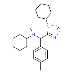 ChemSpider 2D Image | N-[(1-Cyclohexyl-1H-tetrazol-5-yl)(4-methylphenyl)methyl]-N-methylcyclohexanamine | C22H33N5