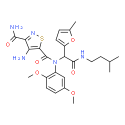 ChemSpider 2D Image | 4-Amino-N~5~-(2,5-dimethoxyphenyl)-N~5~-{2-[(3-methylbutyl)amino]-1-(5-methyl-2-furyl)-2-oxoethyl}-1,2-thiazole-3,5-dicarboxamide | C25H31N5O6S