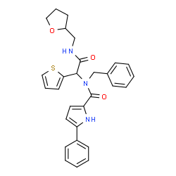 ChemSpider 2D Image | N-Benzyl-N-{2-oxo-2-[(tetrahydro-2-furanylmethyl)amino]-1-(2-thienyl)ethyl}-5-phenyl-1H-pyrrole-2-carboxamide | C29H29N3O3S