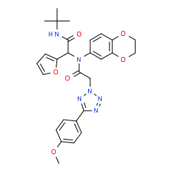 ChemSpider 2D Image | N-(2,3-Dihydro-1,4-benzodioxin-6-yl)-N-{1-(2-furyl)-2-[(2-methyl-2-propanyl)amino]-2-oxoethyl}-2-[5-(4-methoxyphenyl)-2H-tetrazol-2-yl]acetamide | C28H30N6O6