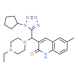 ChemSpider 2D Image | 3-[(1-Cyclopentyl-1H-tetrazol-5-yl)(4-ethyl-1-piperazinyl)methyl]-6-methyl-2(1H)-quinolinone | C23H31N7O