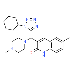 ChemSpider 2D Image | 3-[(1-Cyclohexyl-1H-tetrazol-5-yl)(4-methyl-1-piperazinyl)methyl]-6-methyl-2(1H)-quinolinone | C23H31N7O