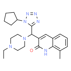 ChemSpider 2D Image | 3-[(1-Cyclopentyl-1H-tetrazol-5-yl)(4-ethyl-1-piperazinyl)methyl]-8-methyl-2(1H)-quinolinone | C23H31N7O