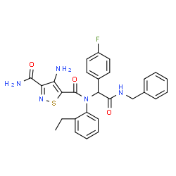 ChemSpider 2D Image | 4-Amino-N~5~-[2-(benzylamino)-1-(4-fluorophenyl)-2-oxoethyl]-N~5~-(2-ethylphenyl)-1,2-thiazole-3,5-dicarboxamide | C28H26FN5O3S