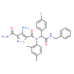 ChemSpider 2D Image | 4-Amino-N~5~-[2-(benzylamino)-1-(4-fluorophenyl)-2-oxoethyl]-N~5~-(2,4-dimethylphenyl)-1,2-thiazole-3,5-dicarboxamide | C28H26FN5O3S