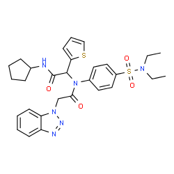 ChemSpider 2D Image | 2-(1H-Benzotriazol-1-yl)-N-[2-(cyclopentylamino)-2-oxo-1-(2-thienyl)ethyl]-N-[4-(diethylsulfamoyl)phenyl]acetamide | C29H34N6O4S2