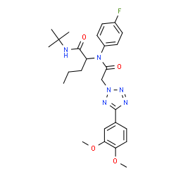 ChemSpider 2D Image | N~2~-{[5-(3,4-Dimethoxyphenyl)-2H-tetrazol-2-yl]acetyl}-N~2~-(4-fluorophenyl)-N-(2-methyl-2-propanyl)norvalinamide | C26H33FN6O4