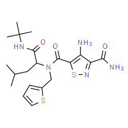 ChemSpider 2D Image | 4-Amino-N~5~-{4-methyl-1-[(2-methyl-2-propanyl)amino]-1-oxo-2-pentanyl}-N~5~-(2-thienylmethyl)-1,2-thiazole-3,5-dicarboxamide | C20H29N5O3S2