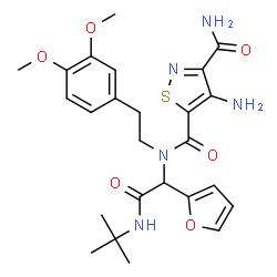 ChemSpider 2D Image | 4-Amino-N~5~-[2-(3,4-dimethoxyphenyl)ethyl]-N~5~-{1-(2-furyl)-2-[(2-methyl-2-propanyl)amino]-2-oxoethyl}-1,2-thiazole-3,5-dicarboxamide | C25H31N5O6S