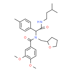 ChemSpider 2D Image | 3,4-Dimethoxy-N-{2-[(3-methylbutyl)amino]-1-(4-methylphenyl)-2-oxoethyl}-N-(tetrahydro-2-furanylmethyl)benzamide | C28H38N2O5