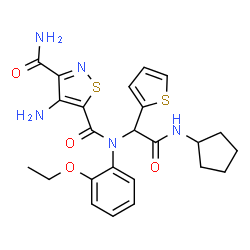 ChemSpider 2D Image | 4-Amino-N~5~-[2-(cyclopentylamino)-2-oxo-1-(2-thienyl)ethyl]-N~5~-(2-ethoxyphenyl)-1,2-thiazole-3,5-dicarboxamide | C24H27N5O4S2
