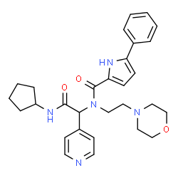 ChemSpider 2D Image | N-[2-(Cyclopentylamino)-2-oxo-1-(4-pyridinyl)ethyl]-N-[2-(4-morpholinyl)ethyl]-5-phenyl-1H-pyrrole-2-carboxamide | C29H35N5O3