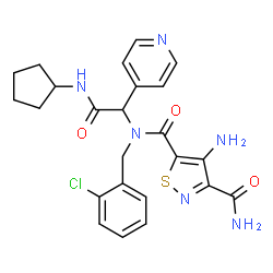 ChemSpider 2D Image | 4-Amino-N~5~-(2-chlorobenzyl)-N~5~-[2-(cyclopentylamino)-2-oxo-1-(4-pyridinyl)ethyl]-1,2-thiazole-3,5-dicarboxamide | C24H25ClN6O3S
