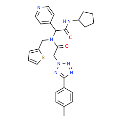 ChemSpider 2D Image | N-[2-(Cyclopentylamino)-2-oxo-1-(4-pyridinyl)ethyl]-2-[5-(4-methylphenyl)-2H-tetrazol-2-yl]-N-(2-thienylmethyl)acetamide | C27H29N7O2S