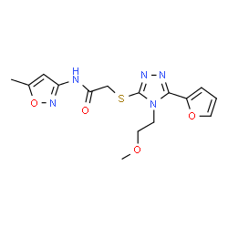 ChemSpider 2D Image | 2-{[5-(2-Furyl)-4-(2-methoxyethyl)-4H-1,2,4-triazol-3-yl]sulfanyl}-N-(5-methyl-1,2-oxazol-3-yl)acetamide | C15H17N5O4S