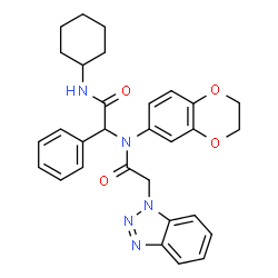 ChemSpider 2D Image | 2-(1H-Benzotriazol-1-yl)-N-[2-(cyclohexylamino)-2-oxo-1-phenylethyl]-N-(2,3-dihydro-1,4-benzodioxin-6-yl)acetamide | C30H31N5O4
