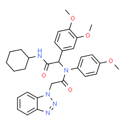ChemSpider 2D Image | 2-(1H-Benzotriazol-1-yl)-N-[2-(cyclohexylamino)-1-(3,4-dimethoxyphenyl)-2-oxoethyl]-N-(4-methoxyphenyl)acetamide | C31H35N5O5