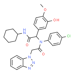 ChemSpider 2D Image | 2-(1H-Benzotriazol-1-yl)-N-(4-chlorophenyl)-N-[2-(cyclohexylamino)-1-(3-hydroxy-4-methoxyphenyl)-2-oxoethyl]acetamide | C29H30ClN5O4