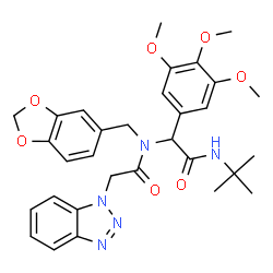 ChemSpider 2D Image | N-(1,3-Benzodioxol-5-ylmethyl)-2-(1H-benzotriazol-1-yl)-N-{2-[(2-methyl-2-propanyl)amino]-2-oxo-1-(3,4,5-trimethoxyphenyl)ethyl}acetamide | C31H35N5O7