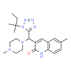 ChemSpider 2D Image | 6-Methyl-3-{[1-(2-methyl-2-butanyl)-1H-tetrazol-5-yl](4-methyl-1-piperazinyl)methyl}-2(1H)-quinolinone | C22H31N7O