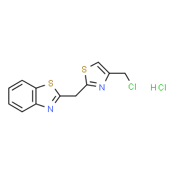 ChemSpider 2D Image | 2-{[4-(Chloromethyl)-1,3-thiazol-2-yl]methyl}-1,3-benzothiazole hydrochloride (1:1) | C12H10Cl2N2S2