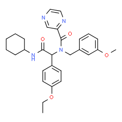 ChemSpider 2D Image | N-[2-(Cyclohexylamino)-1-(4-ethoxyphenyl)-2-oxoethyl]-N-(3-methoxybenzyl)-2-pyrazinecarboxamide | C29H34N4O4