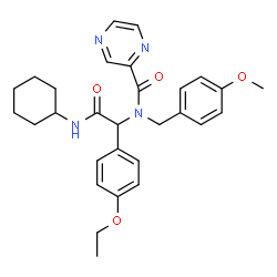 ChemSpider 2D Image | N-[2-(Cyclohexylamino)-1-(4-ethoxyphenyl)-2-oxoethyl]-N-(4-methoxybenzyl)-2-pyrazinecarboxamide | C29H34N4O4