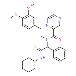 ChemSpider 2D Image | N-[2-(Cyclohexylamino)-2-oxo-1-phenylethyl]-N-[2-(3,4-dimethoxyphenyl)ethyl]-2-pyrazinecarboxamide | C29H34N4O4