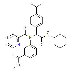 ChemSpider 2D Image | Methyl 3-{[2-(cyclohexylamino)-1-(4-isopropylphenyl)-2-oxoethyl](2-pyrazinylcarbonyl)amino}benzoate | C30H34N4O4