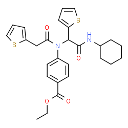 ChemSpider 2D Image | Ethyl 4-{[2-(cyclohexylamino)-2-oxo-1-(2-thienyl)ethyl](2-thienylacetyl)amino}benzoate | C27H30N2O4S2