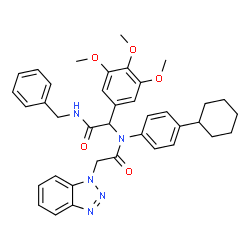 ChemSpider 2D Image | 2-(1H-Benzotriazol-1-yl)-N-[2-(benzylamino)-2-oxo-1-(3,4,5-trimethoxyphenyl)ethyl]-N-(4-cyclohexylphenyl)acetamide | C38H41N5O5
