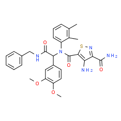 ChemSpider 2D Image | 4-Amino-N~5~-[2-(benzylamino)-1-(3,4-dimethoxyphenyl)-2-oxoethyl]-N~5~-(2,3-dimethylphenyl)-1,2-thiazole-3,5-dicarboxamide | C30H31N5O5S