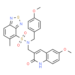 ChemSpider 2D Image | N-(4-Methoxybenzyl)-N-[(6-methoxy-2-oxo-1,2-dihydro-3-quinolinyl)methyl]-5-methyl-2,1,3-benzothiadiazole-4-sulfonamide | C26H24N4O5S2